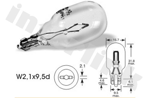 Žiarovka W2,1x9,5d celosklo 12V 18W