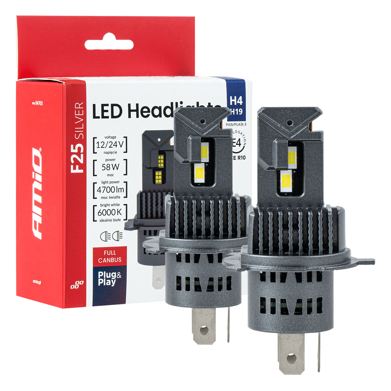 12/24V LED žiarovky hlavného svietenia Séria F25 SILVER FULL CANBUS H4/H19 54/58W