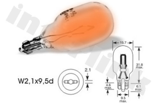 Žiarovka 12V 18W (21CP) W2,1x9,5d maxicelosklo ambrová